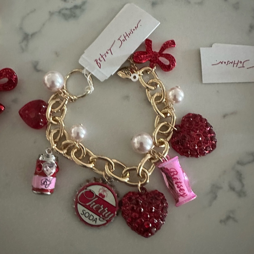Betsey Johnson Gold Bracelet with Red Charms